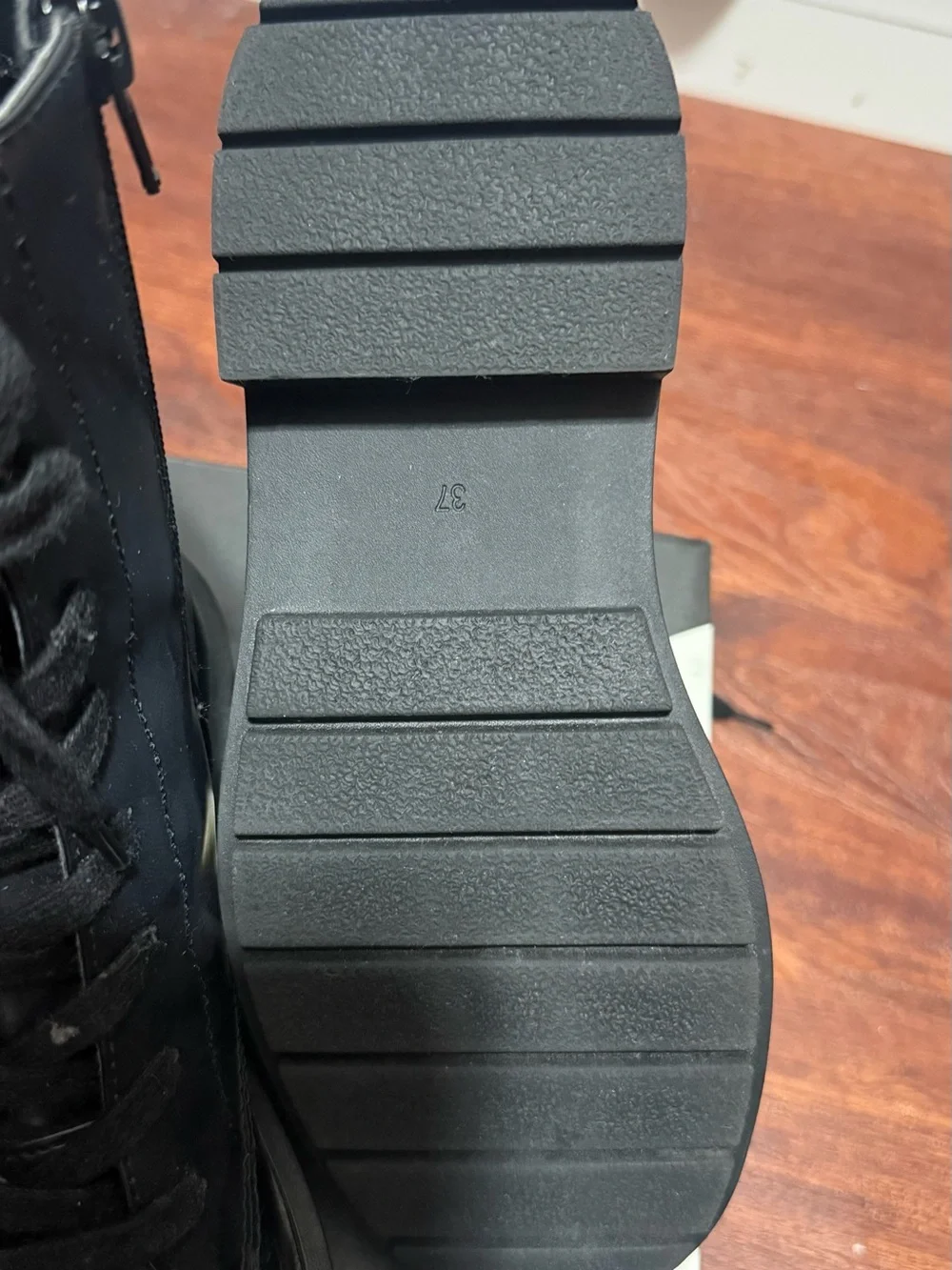 Black Lace-Up Chunky Lug Sole Ankle Boots – Size 6.5